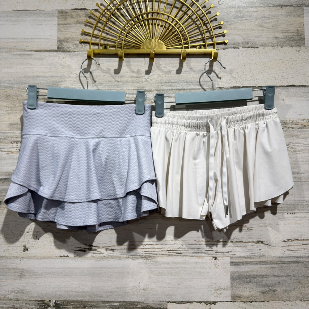 Athleta Skort & White Shorts Bundle Girls M 8-10 Purple White Activewear *Flawed